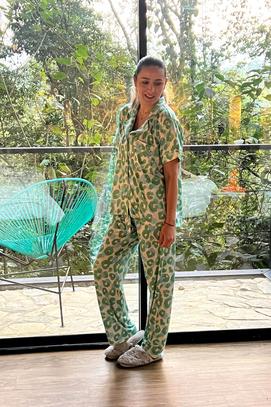 Pijama Pantalón Animal Print Verde Azul