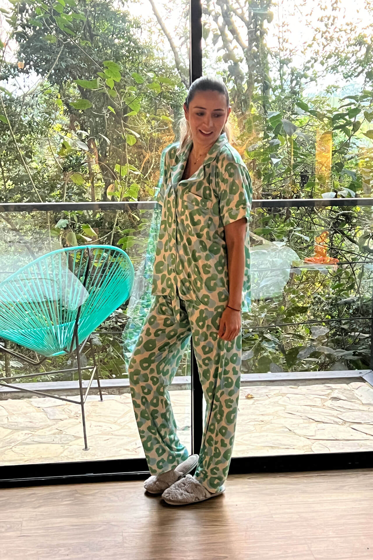 Pijama Pantalón Animal Print Verde Azul