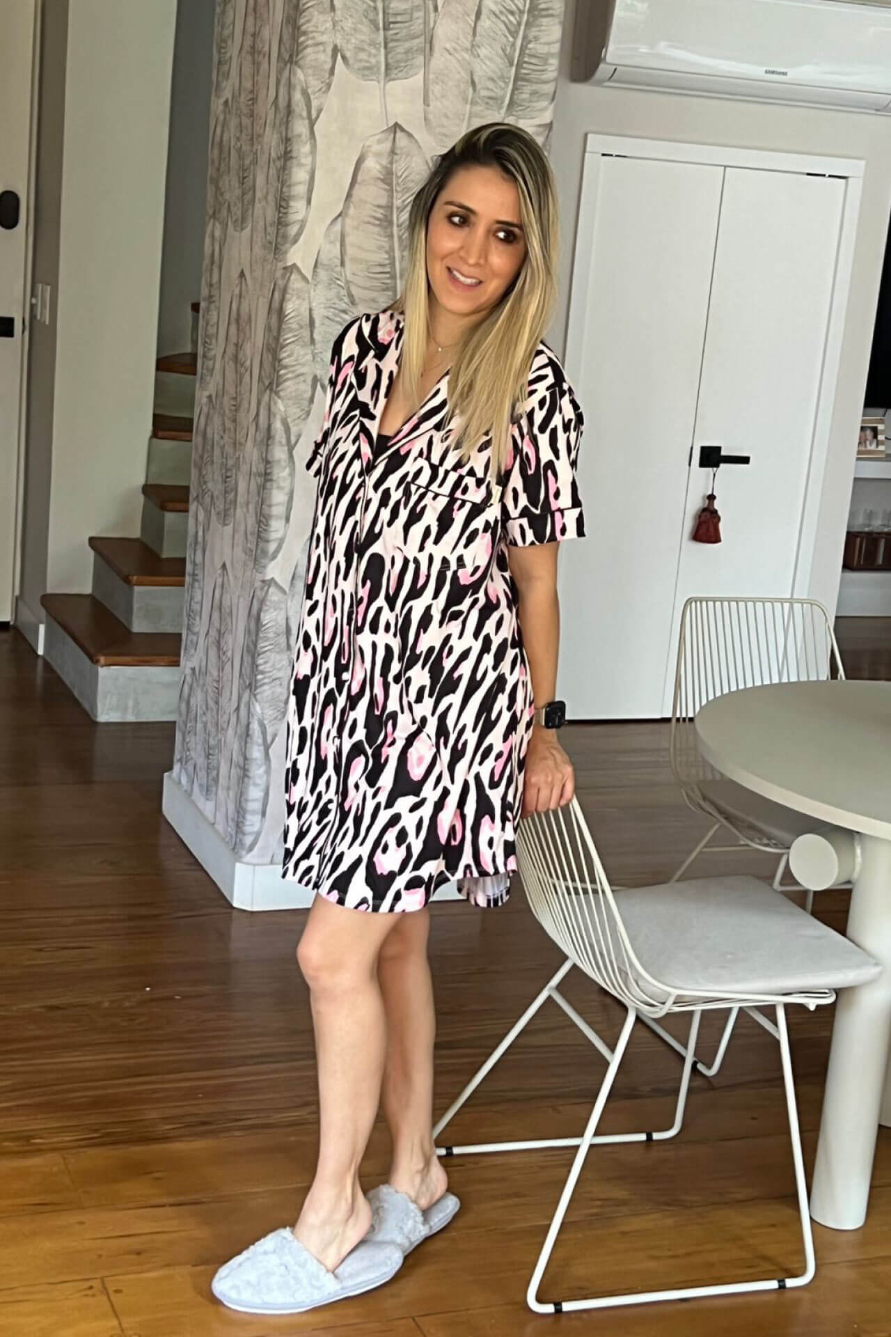 Pijama Camisero Cebra Negro Rosa