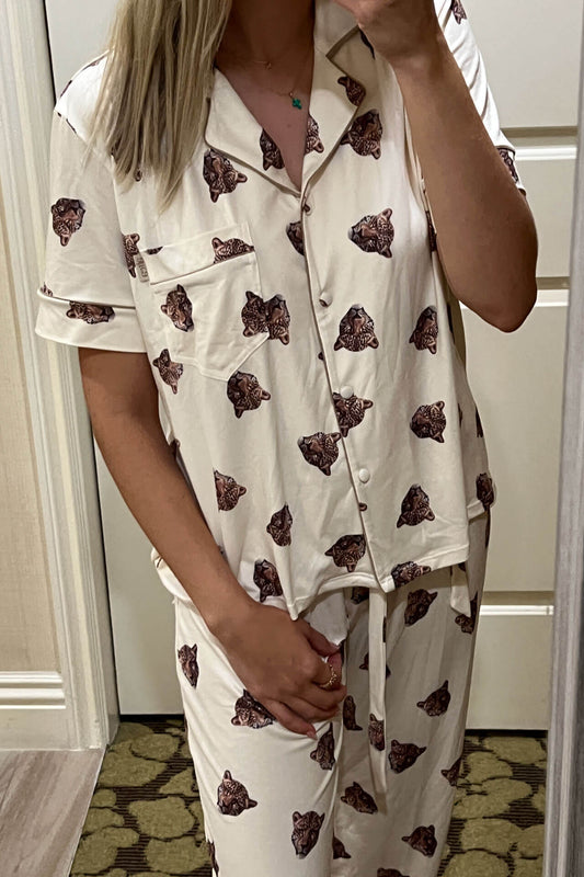 Pijama Pantalón Camisa Manda Corta Cara de Leopardo