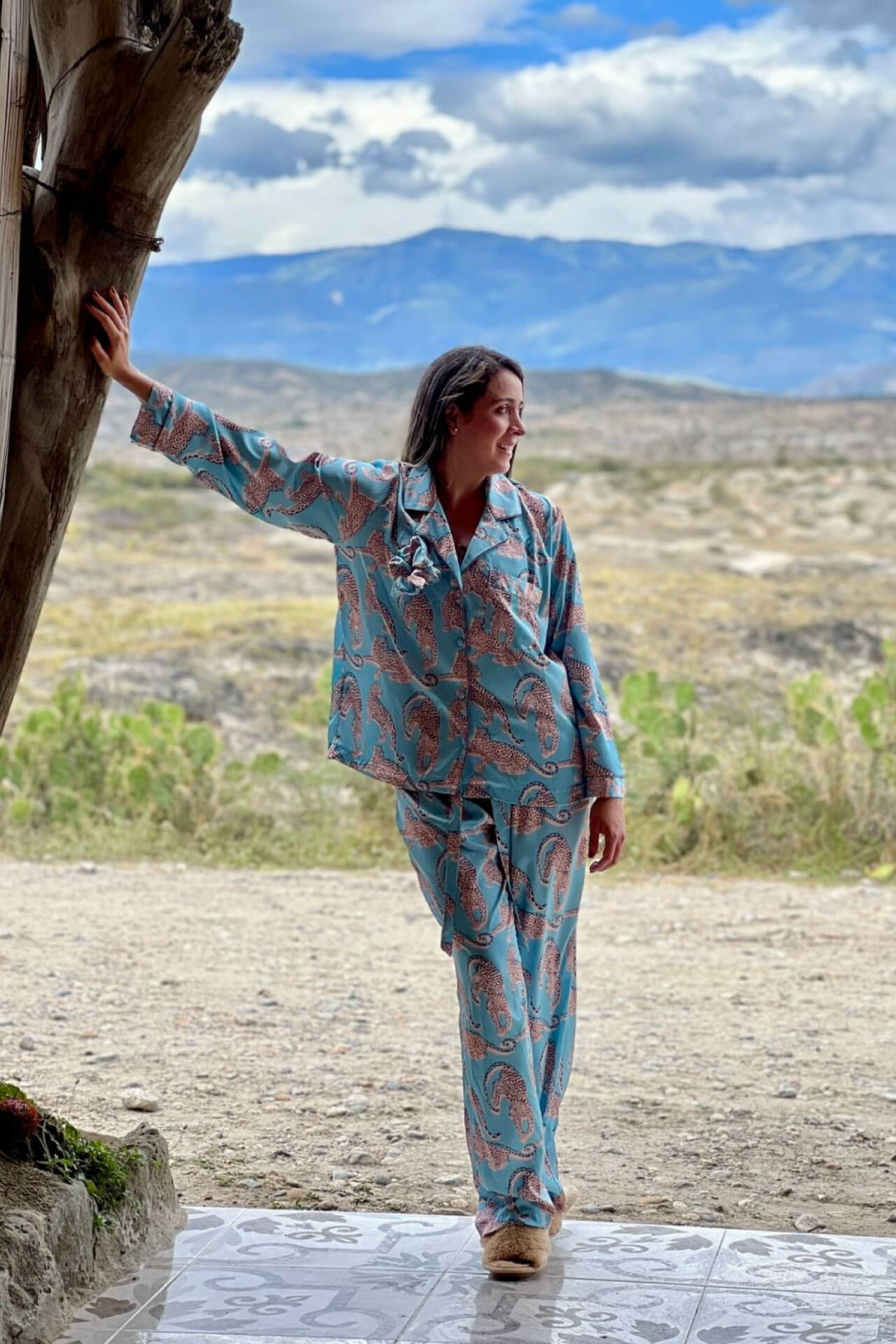 Pijama Pantalon Leopardo Azul