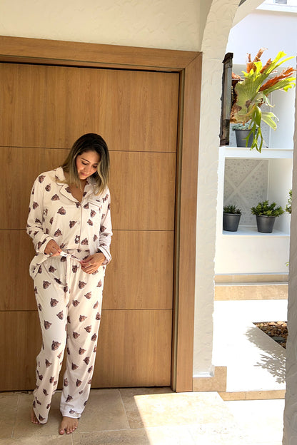 Pijama Cara de Leopardo Pantalón Camisa Manga Larga