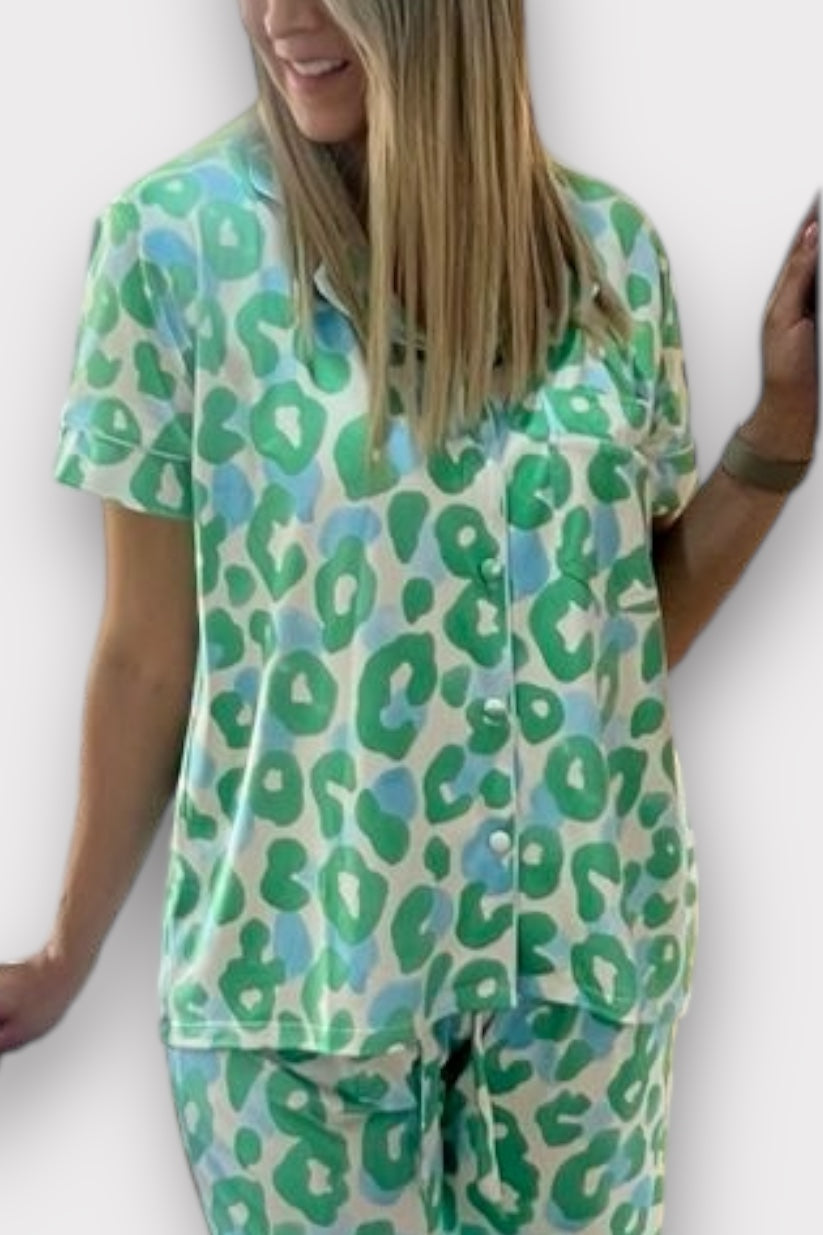 Pijama Pantalón Animal Print Verde Azul