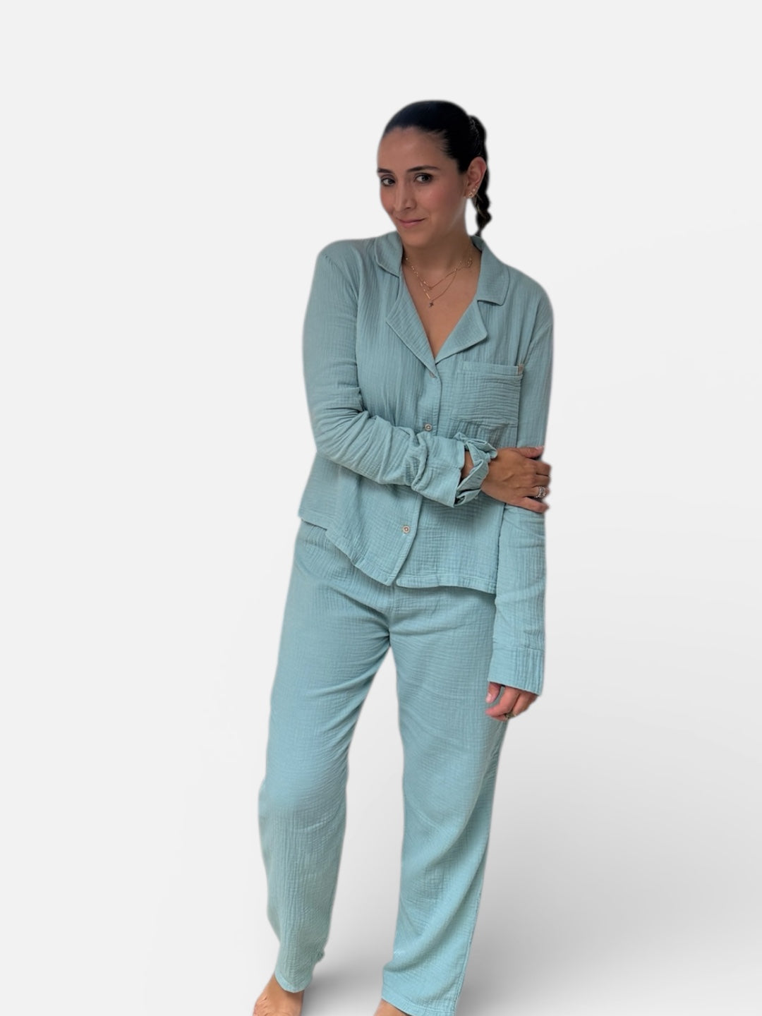 Pijama Pantalón Camisa Manga Larga Verde Agua