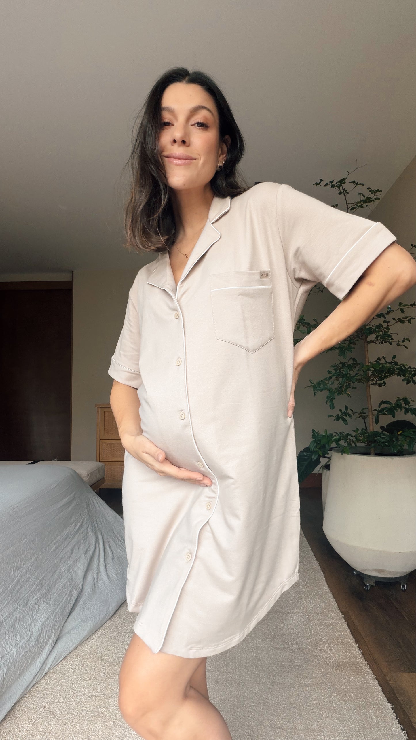 Pijama Camisero Camel