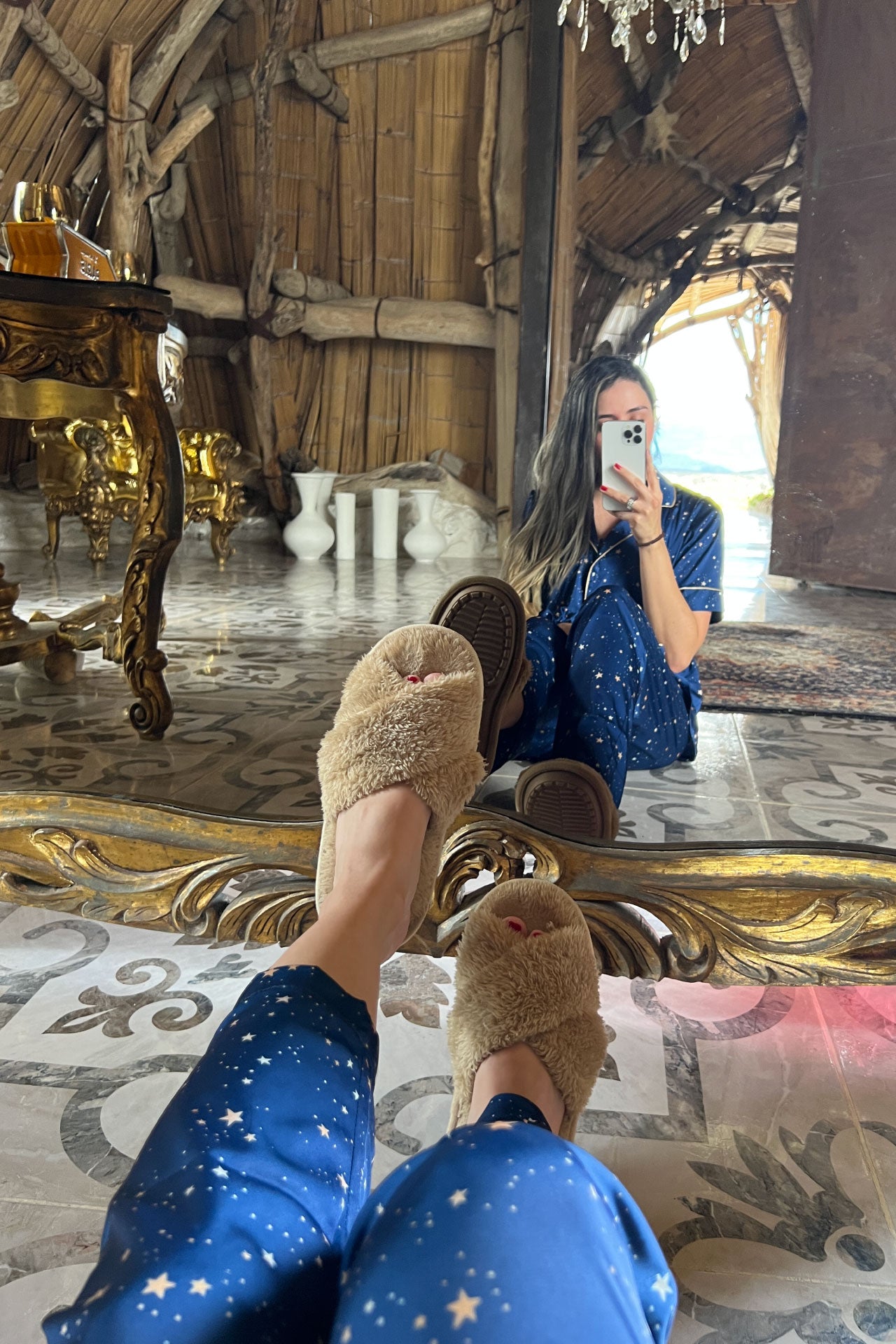 Pantuflas Romelia Cafés tela de Peluche