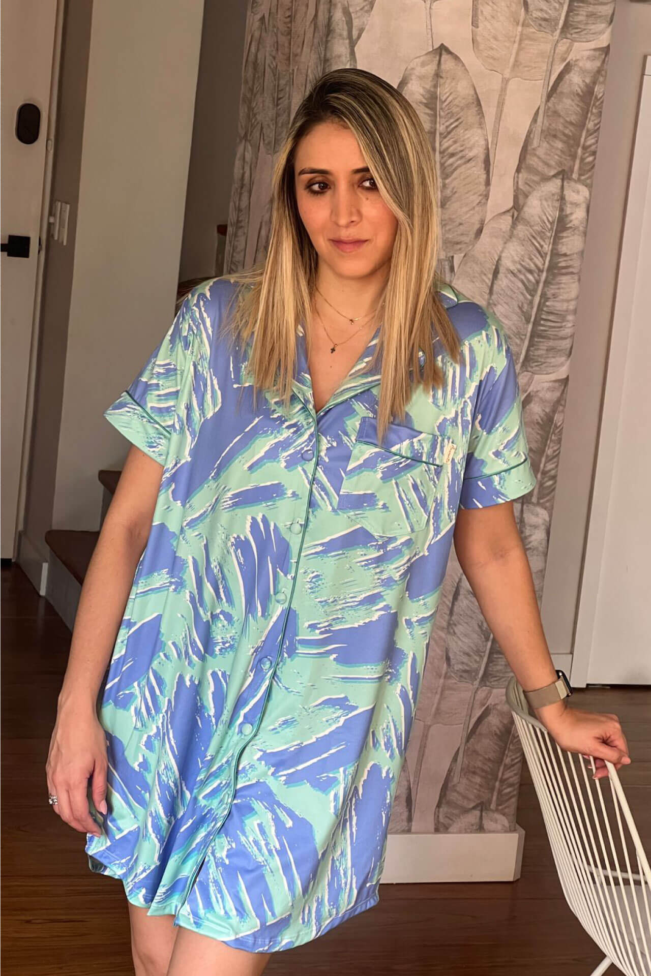 Pijama Camisero Brochazos Agua Marina - Mora Azul