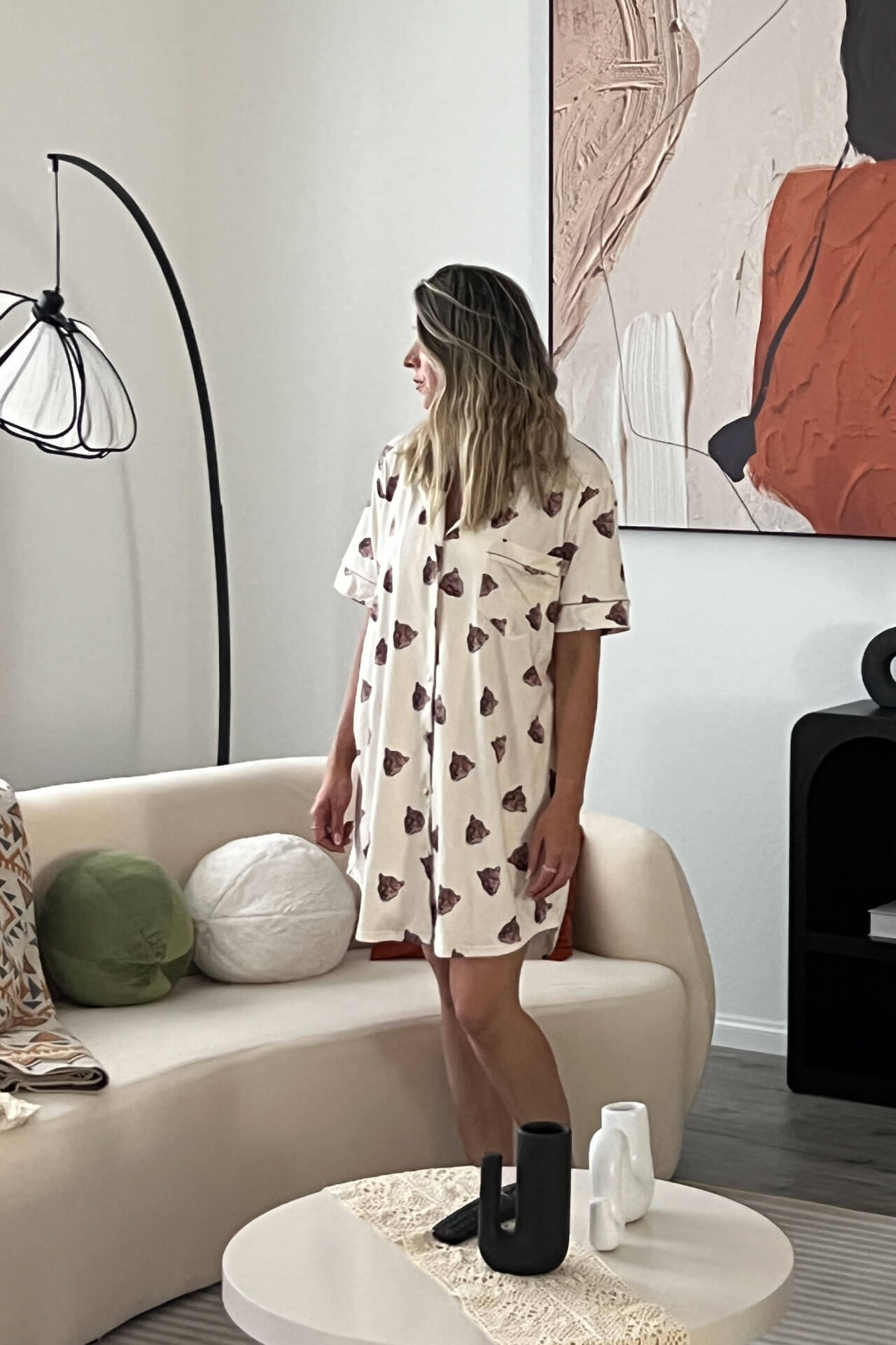 Pijama Camisero Cara de Leopardo Manga Corta