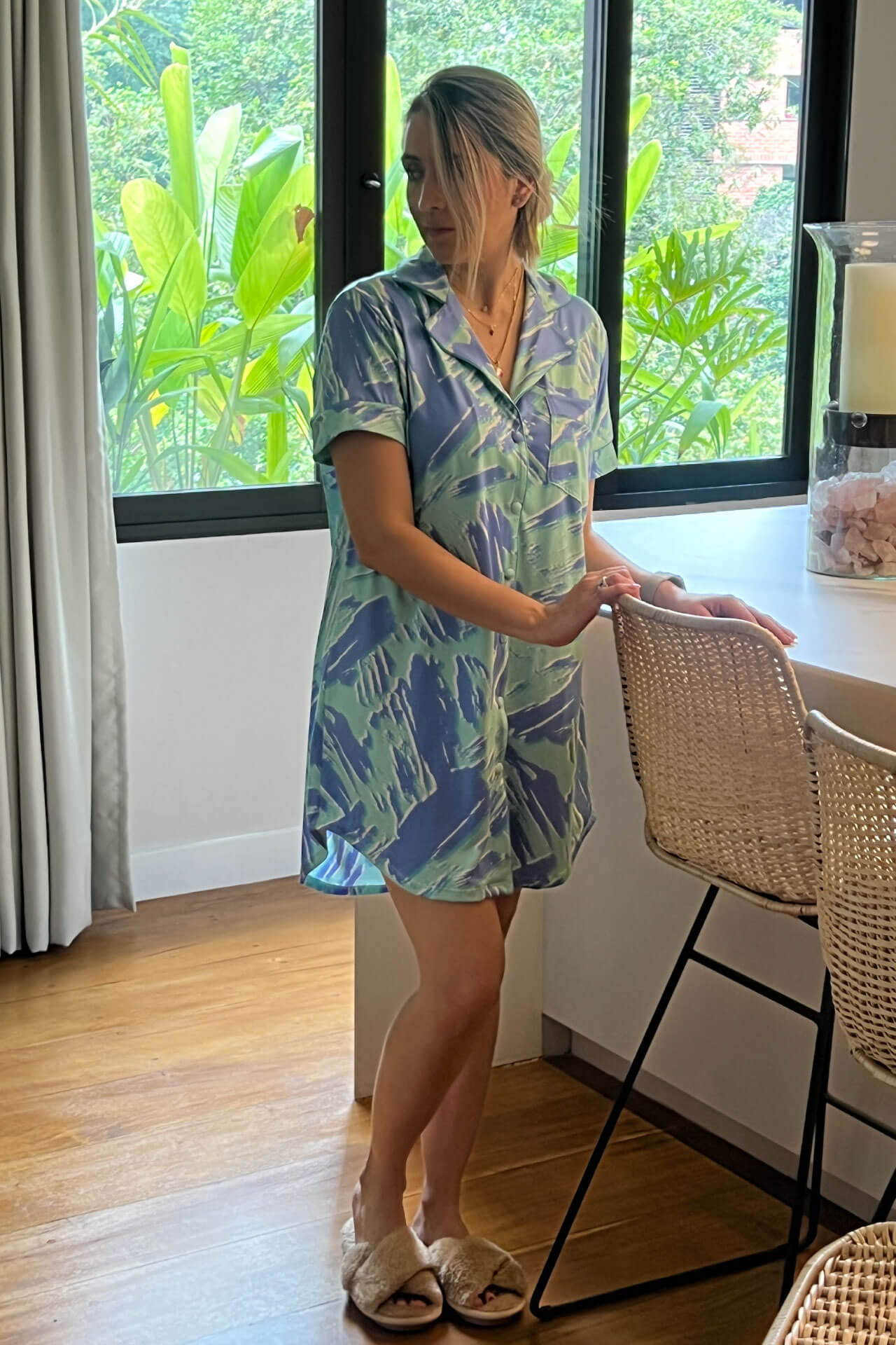 Pijama Camisero Brochazos Agua Marina - Mora Azul